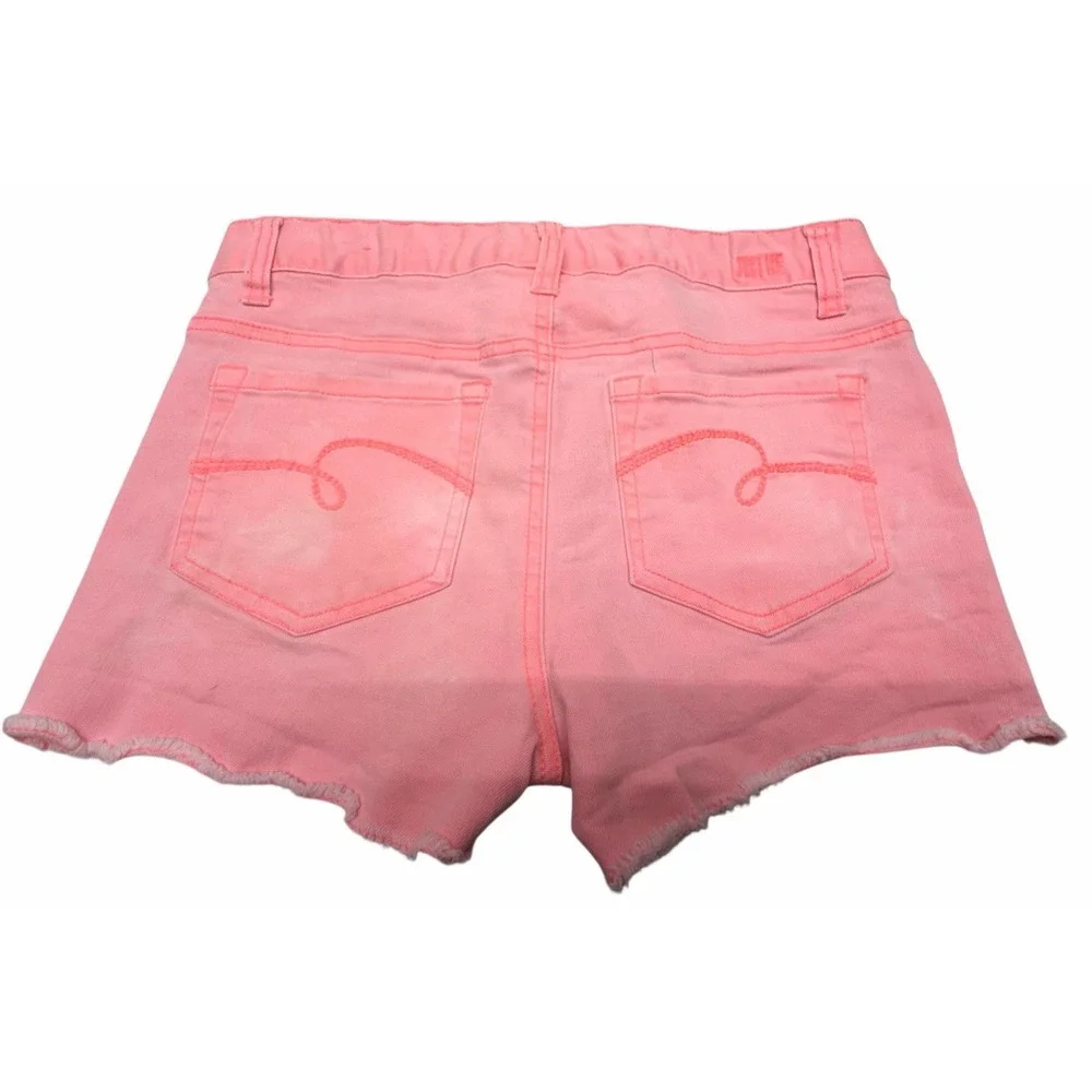 Justice Shorts Girls Size 16 Pink Cut Off Raw Denim Stretch Casual‎ Walking